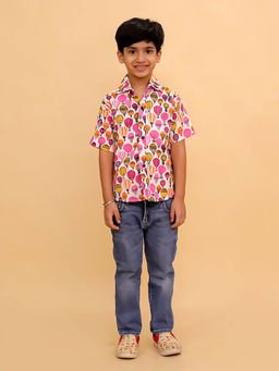 The Mom Store - Boys Cotton Half Sleeves Cloud Hoppers Shirt- Pink