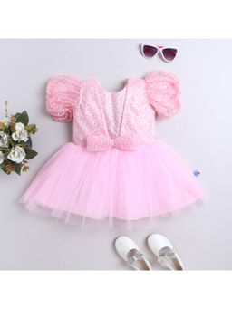Many Frocks - Girls Net Embroidered Party Dress- Pink