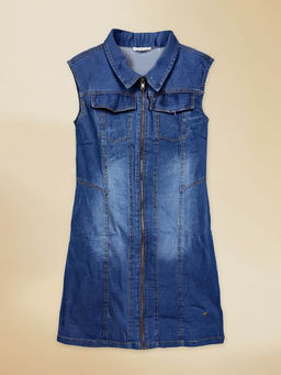 Purple United Kids - Girls Blue Solid Denim Dress