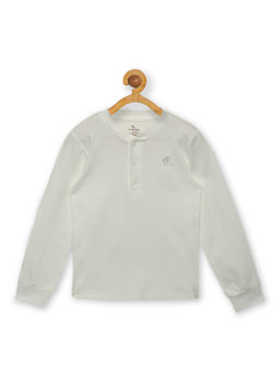 KiddoPanti - Unisex Solid Full Sleeves Henley Neck Ribbed T-shirt- Light Grey