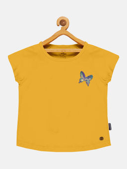 KiddoPanti - Girls Round Neck Round Neck T-shirt- Yellow