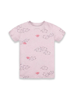KiddoPanti - Girls Round Neck Half Sleeves T-shirt- Pink