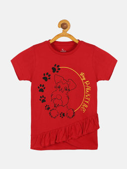 KiddoPanti - Girl Stay Positive Printed Half Sleeves T-shirt- Red