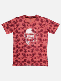 KiddoPanti - Boys Tie and Dye Printed T-shirt- Coral
