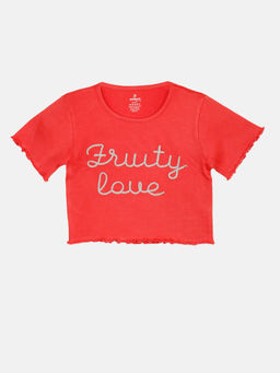 KiddoPanti - Girls Cotton Half Sleeves Crop T-shirt- Red