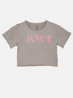 KiddoPanti - Girls Cotton Half Sleeves Crop T-shirt- Grey