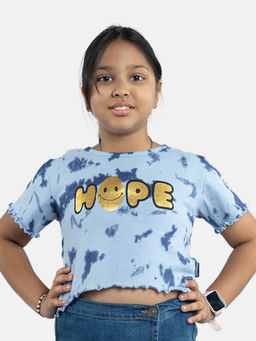 KiddoPanti - Girls Cotton Crop Half Sleeves Tie and Dye T-shirt- Blue