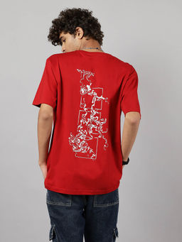 TeenTrums - Boys Red Oversized Graphic Printed T-shirt