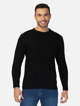 JOE Hazel - Men Self-Design Solid Black Pullover Sweater