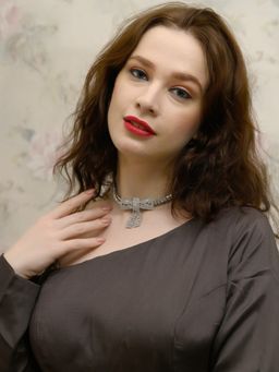 Odette - Silver Color Bow Choker Neckpiece