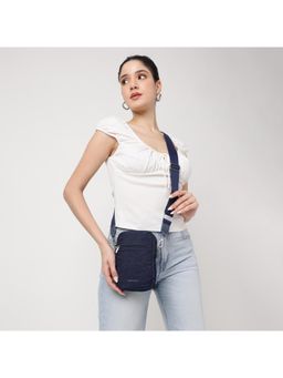 Fastrack - Navy Blue Denim Sling Bag with Detachable Webbing Strap