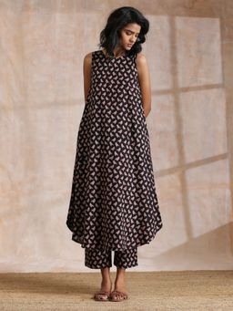 trueBrowns - Black Bird Bagru Print Cotton Sleeveless Kurta & Pant (Set of 2)