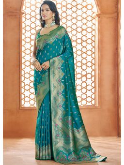Mysilklove - Sapphire Blue Woven Banarasi Saree