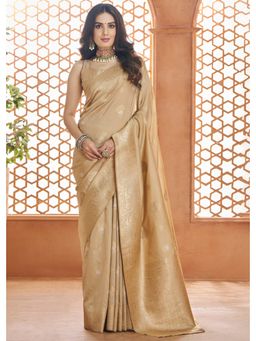 Mysilklove - Parmesan Cream Woven Banarasi Saree