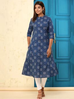 Aravalii - Dark Blue Print A-Line Kurta