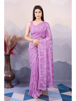 Mysilklove - Karvi Flower Purple Designer Partywear Saree