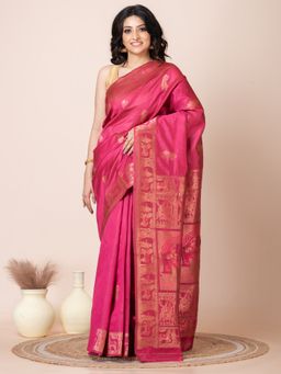 LAA CALCUTTA - Pink and Gold All Over Zari Work Baluchari Benarashi Saree