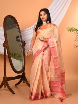 LAA CALCUTTA - Beige and Multi Thread Embroided Tissue Silk Banarasi Saree
