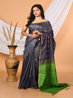 LAA CALCUTTA - Grey and Green Bhagalpuri Silk Saree