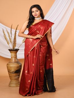 LAA CALCUTTA - Maroon and Black Bhagalpuri Silk Saree