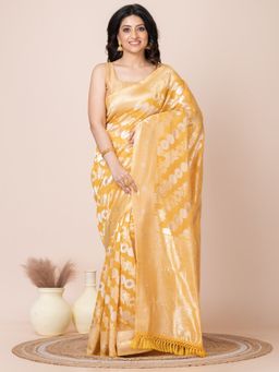 LAA CALCUTTA - Yellow and Gold Organza Silk Banarasi Saree