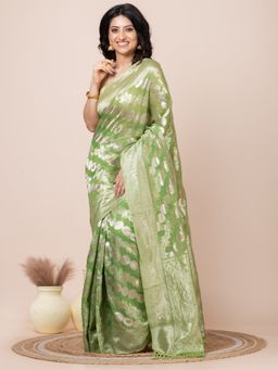 LAA CALCUTTA - Green and Gold Organza Silk Banarasi Saree