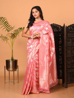 LAA CALCUTTA - Pink and Gold Organza Silk Banarasi Saree