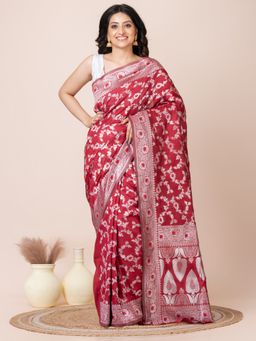 LAA CALCUTTA - Red and Silver All Over Zari Work Silk Banarasi Saree