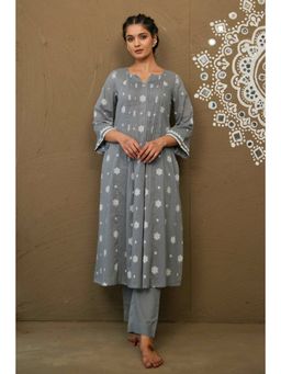 Pink Cactii - Moli Grey Mul Cotton Pin Tucks Kurta