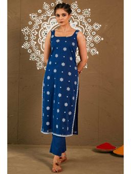 Pink Cactii - Gagan Blue Cotton Sleeveless Kurta