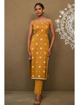Pink Cactii - Urvi Ochre Cotton Sleeveless Kurta