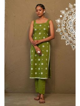 Pink Cactii - Ratna Green Cotton Sleeveless Kurta