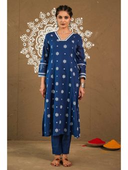 Pink Cactii - Kapur Blue Cotton Loose Fitted A-Line Kurta