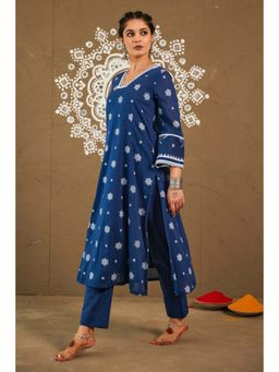 Pink Cactii - Kapur Blue Cotton Loose Fitted A-Line Kurta