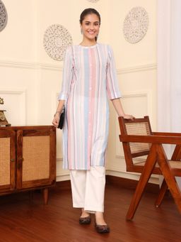 SAVI - Multicolor Yarn Dyed Straight Kurta