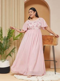 Miss Chase - A+ Curve Collection Plus Size Women Pink Embellished Maxi Dress