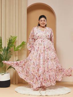 Miss Chase - A+ Curve Collection Plus Size Women Pink Chiffon Maxi Dress