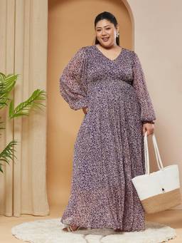 Miss Chase - A+ Curve Collection Plus Size Women Purple Chiffon Maxi Dress