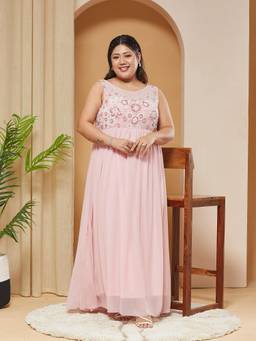 Miss Chase - A+ Curve Collection Plus Size Women Dusty Pink Embellished Dress