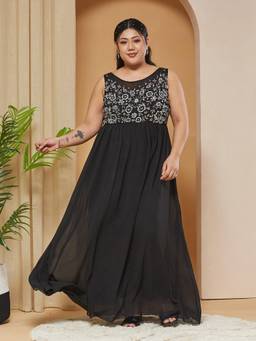 Miss Chase - A+ Curve Collection Plus Size Women Black Embellished Maxi Dress