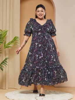 Miss Chase - A+ Curve Collection Plus Size Women Black Georgette Maxi Dress