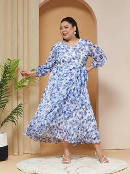 Miss Chase - A+ Curve Collection Plus Size Women White Floral Wrap Midi Dress