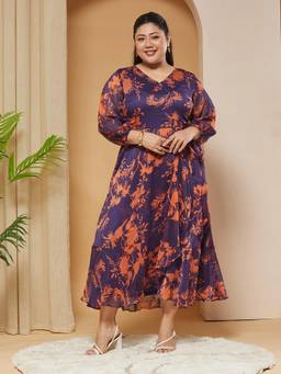 Miss Chase - A+ Curve Collection Plus Size Women Purple Floral Wrap Midi Dress