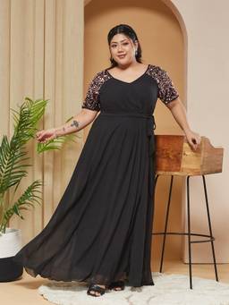 Miss Chase - A+ Curve Collection Plus Size Women Black Wrap Maxi Dress