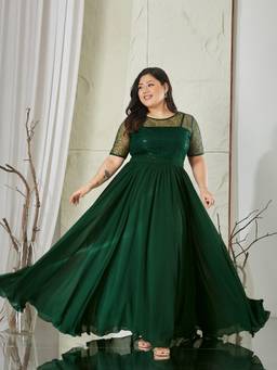 Miss Chase - A+ Curve Collection Plus Size Women Dark Green Relaxed Fit Maxi Dress