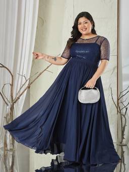 Miss Chase - A+ Curve Collection Plus Size Women Navy Blue Relaxed Fit Maxi Dress