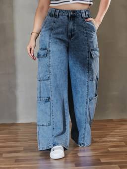 Miss Chase - A+ Curve Collection Plus Size Women Blue Wide-Leg High Rise Denim Jeans