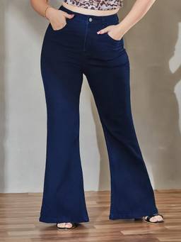 Miss Chase - A+ Curve Collection Plus Size Women Navy Blue Bootcut High Rise Denim Jeans