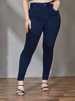 Miss Chase - A+ Curve Collection Plus Size Women Navy Blue Skinny Fit Denim Jeans