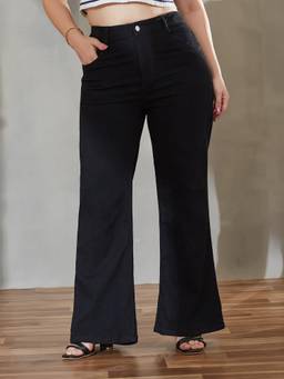Miss Chase - A+ Curve Collection Plus Size Women Black Bootcut Stretchable Denim Jeans